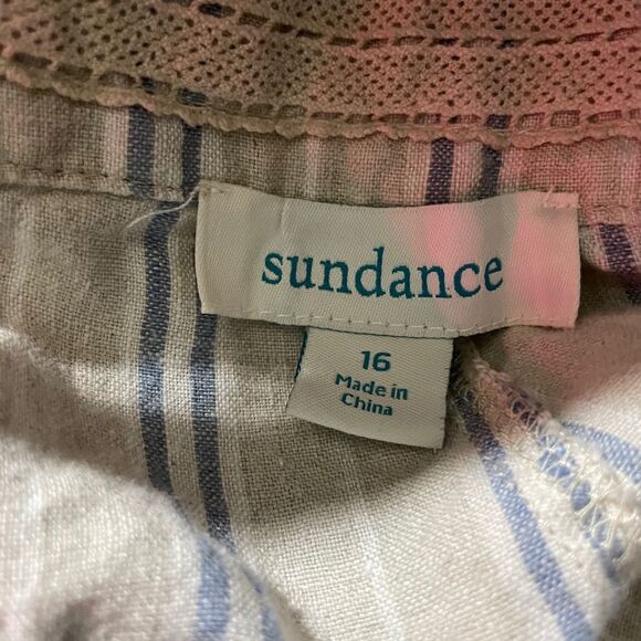 Sundance Wilde Striped Linen Bermuda Shorts Womens 16 Beige Blue - Picture 2 of 7